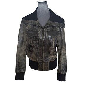 FRX Vintage Style Leather Bomber Jacket Size L
